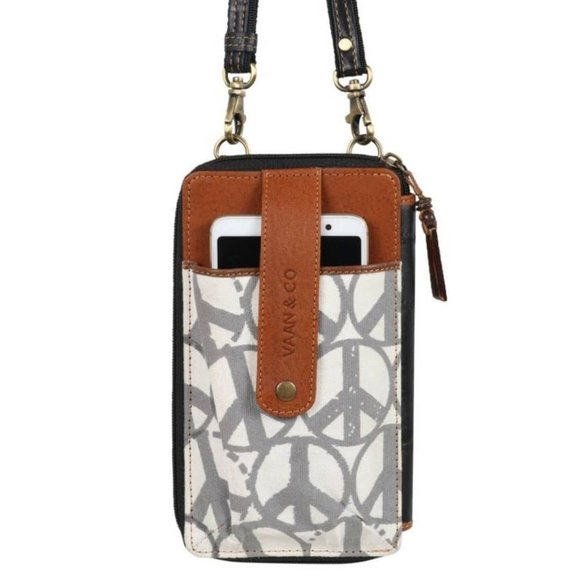 Glam Girl Fashion Handbags - NWT Upcycled Leather Peace Symbol Phone/Card C…